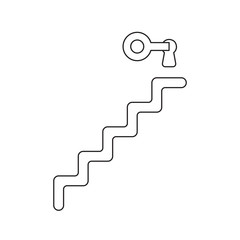 Vector icon concept of key into keyhole on top of stairs.