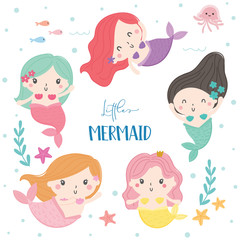 Cute little mermaid vector. Illustration.