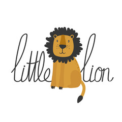 Hand drawn illustration, lion and english text. Colorful background vector. Poster design with animal, Little lion. Decorative cute backdrop, good for printing