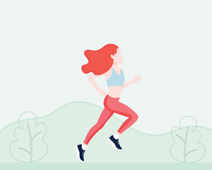 Fototapeta na wymiar Woman running in the park. sports and fitness jogging. flat design. Vector. illustration.