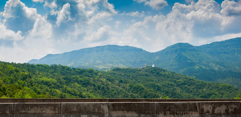 Mountain views and temples viewed from the roadside in Thailand, Phetchabun Province