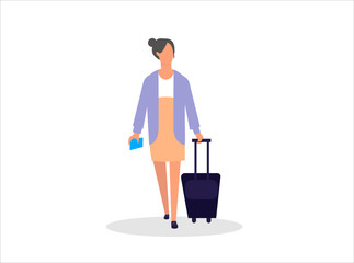 Fototapeta premium Woman Traveler and Happy alone traveler .Vector illustration cartoon character