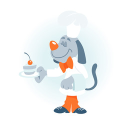 Cartoon waiter dog in a restaurant