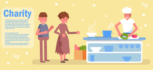 Distribution of food. Charity Vector. Cartoon. Isolated art