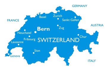Vector map of Switzerland | Outline detailed map with city names