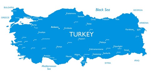 Vector map of Turkey | Outline detailed map with city names
