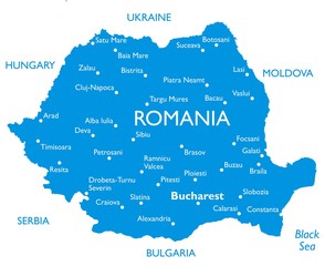 Vector map of Romania | Outline detailed map with city names