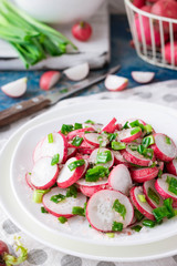 Salad with radish, green onions and pink salt