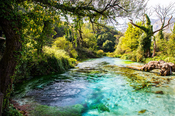 The Blue Eye - Syri i Kaltër, water spring near Muzinë in Vlorë County, southern Albania, Europe