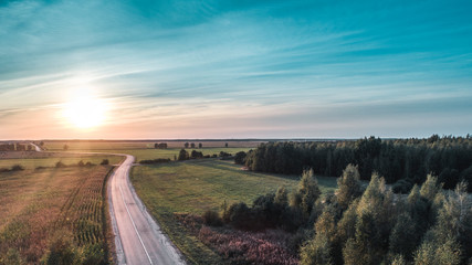 agricultural fields and roads top view