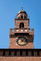 Milan, Italy: the Torre del Filarete, the central tower of the Sforza Castle (Castello Sforzesco), built in the 15th century by Francesco Sforza, Duke of Milan, now housing several museums