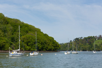 Fototapeta na wymiar Boats and yachts moored on the River Dart Devon between Dartmouth and Totnes England UK 