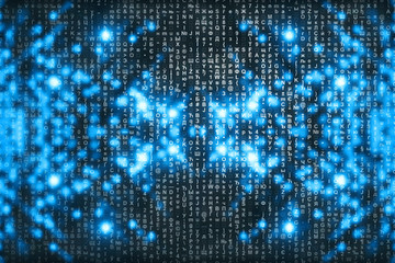 Blue matrix digital background. Abstract cyberspace concept. Characters fall down. Matrix from...