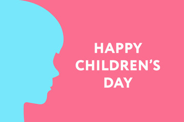 Happy Children Day. Young Boy Kid Child Profile Silhouette Head Shape. Greeting Card Background.
