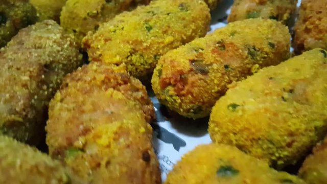 Spicy and delicious fried croquettes with a closeup perspective view
