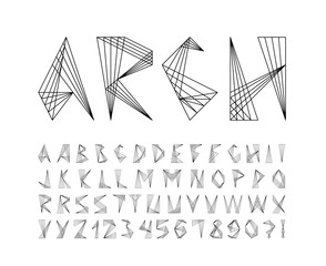 Abstract frame logo font. Minimalist frame alphabet. Abc design. Geometric abstract technology font. Futuristic alphabet for logotype. Design letters and numbers logo. Vector