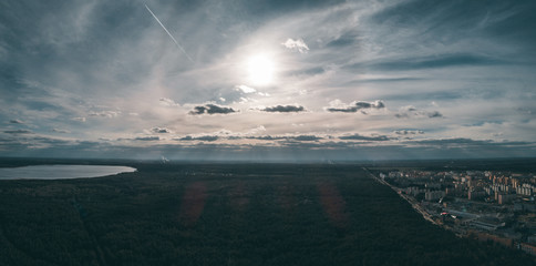 dawn and misty morning over the city