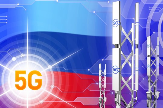 Luhansk Peoples Republic 5G industrial illustration, big cellular network mast or tower on modern background with the flag - 3D Illustration