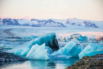 Fototapeta na wymiar Icebargs at the Jökulsárlón Glacier Lagoon, Iceland, Europe