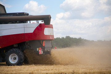 Krasnodar Territory, RUSSIA - July 08 2017 : Harvester machine to harvest wheat field working....