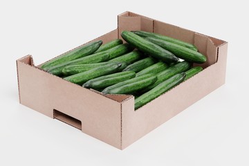 Realistic 3D Render of Cucumbers in Box