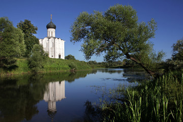 The white stone Church of the Intercession of the Most Holy Mother of God on Nerli the 12th century
