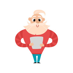 Cute grandfather-hipster in cartoon style isolated on white.