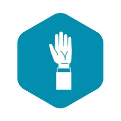 Businessman hand up icon. Simple illustration of businessman hand up vector icon for web design isolated on white background