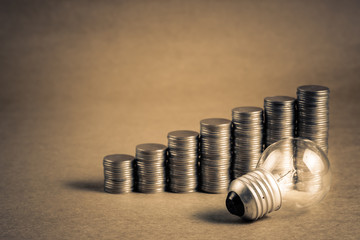 Small Light Bulb with Coins Stair