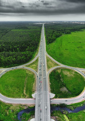 Fototapeta na wymiar Road highway, drone aerial top view to car countryside traffic