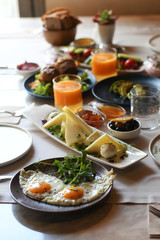 Turkish breakfast with various plates on a table - 270220965