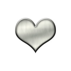 Metal badge with metallic border in form of heart.