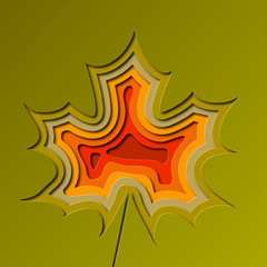 Illustration of maple leaf with paper cut effect and autumn colors inside