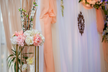 wedding arch close-up. Wedding accessories. white flowers decor