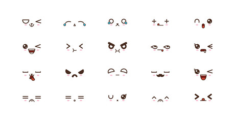 Kawaii cute faces smile emoticons. Japanese emoji