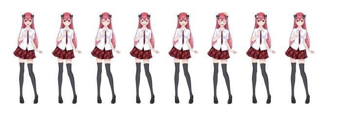 Anime manga schoolgirl plaid red skirt tie pattern