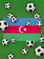 Football 2020. Azerbaijan flag with football balls on a grass background. Host of the European Championship. Azerbaijan, Baku. 3D illustration.