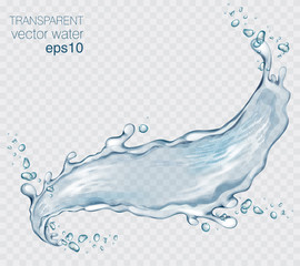 Transparent vector water splash and wave on light background