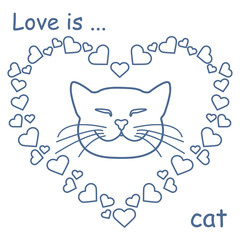 many hearts and cute cat. Valentine's Day