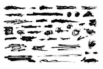 Set of hand drawn grunge brush strokes. Black ink grunge brush strokes. Vector illustration.