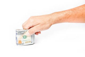 Business Money dollars in the hands on a white background