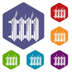 Cast-iron battery icons vector colorful hexahedron set collection isolated on white