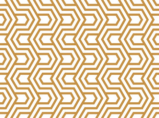 Abstract geometric pattern with stripes, lines. Seamless vector background. White and gold ornament. Simple lattice graphic design