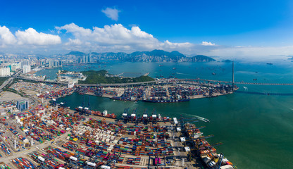 Top view of Kwai Chung Cargo Terminal in Hong Kong
