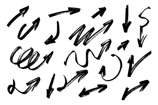 Set of hand drawn grunge arrows. Vector illustration.