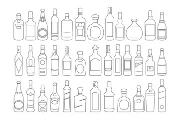 vector Alcohol bottles line icons set. illustration drinks. Object for advertising and web