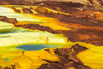 Naklejka premium Acid ponds in Dallol site in the Danakil Depression in Ethiopia, Africa