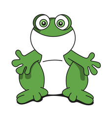 Cartoon cute frog looking forward with open arms. Vector illustration.