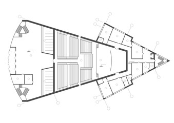 Linear architectural sketch  plan of concert hall