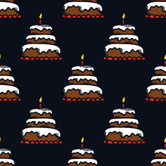 birthday cake seamless doodle pattern